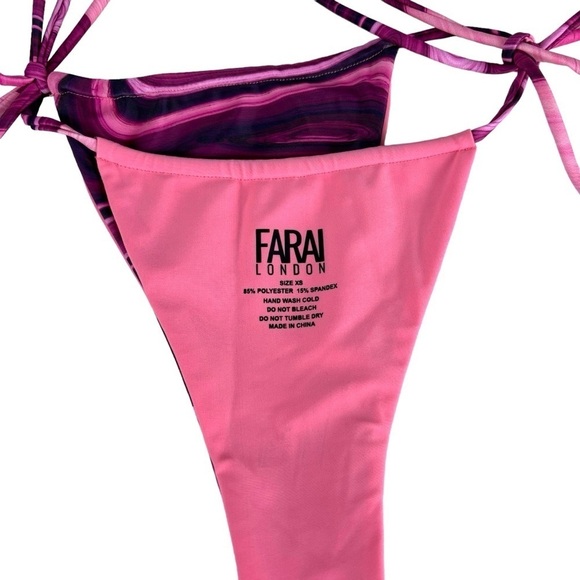 FARAI LONDON CYNTHIA PURPLE MARBLE SWIRL STRING TRIANGLE TIE SIDE BIKINI SET - Picture 11 of 15